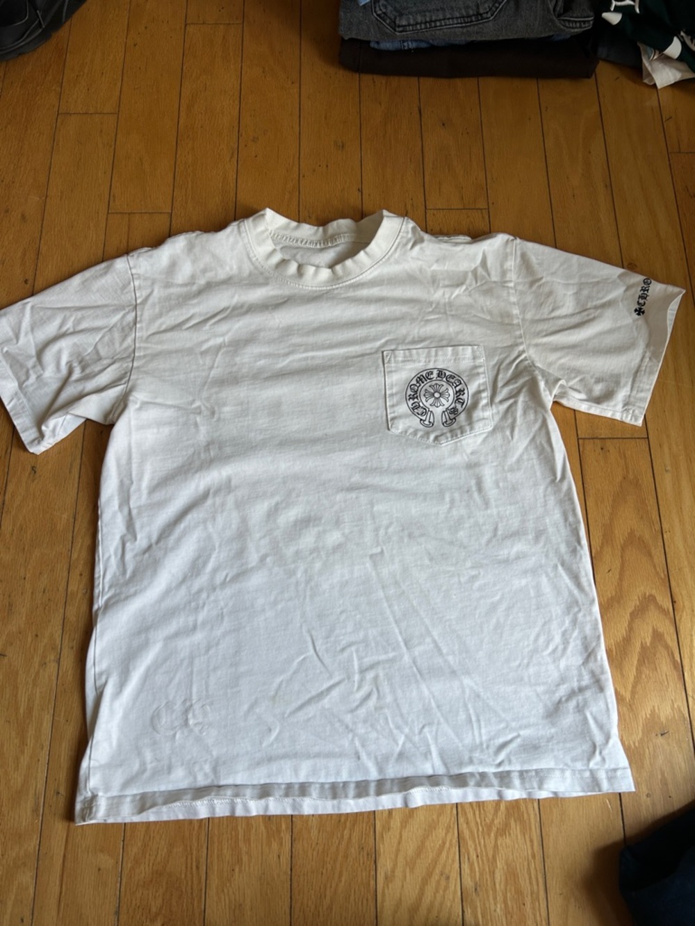 Chrome Hearts White Pocket T-Shirt with Black Pocket Emblem